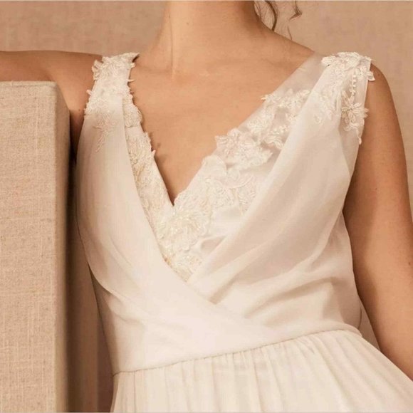 Jenny Yoo Aura Fairy Wing Wedding Dress BHLDN Anthropologie Silk Bridal Gown - Picture 13 of 16